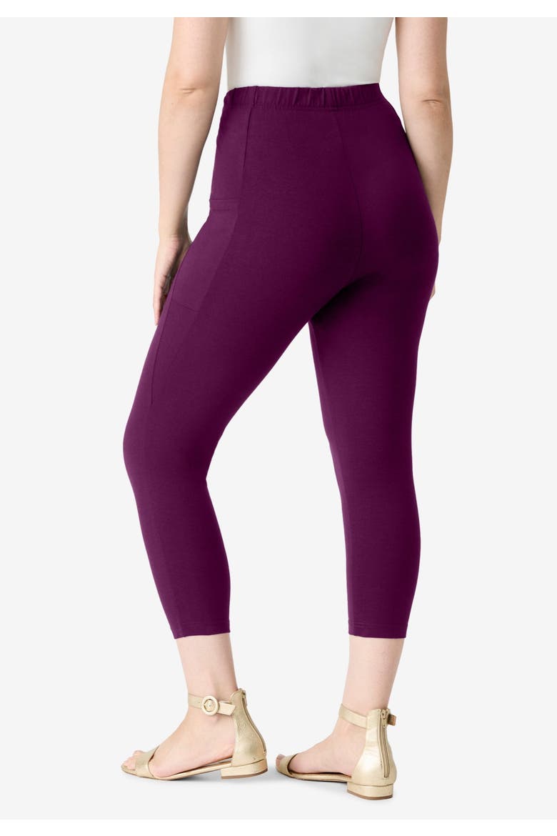 Side-Pocket Essential Capri Legging, Alternate, color, DARK BERRY