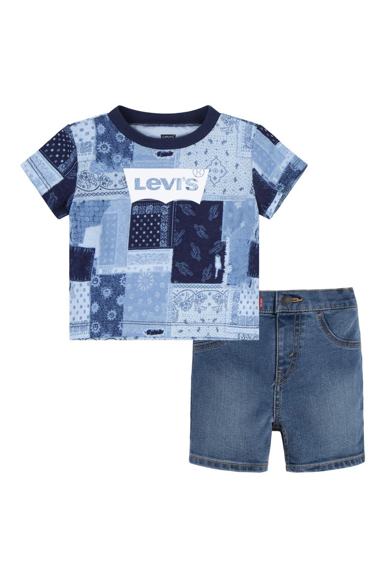 Patchwork Graphic T-Shirt & Shorts, Main, color, CORONET BLUE