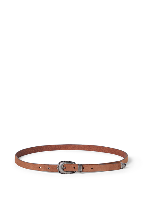 Reversed leather belt with tip