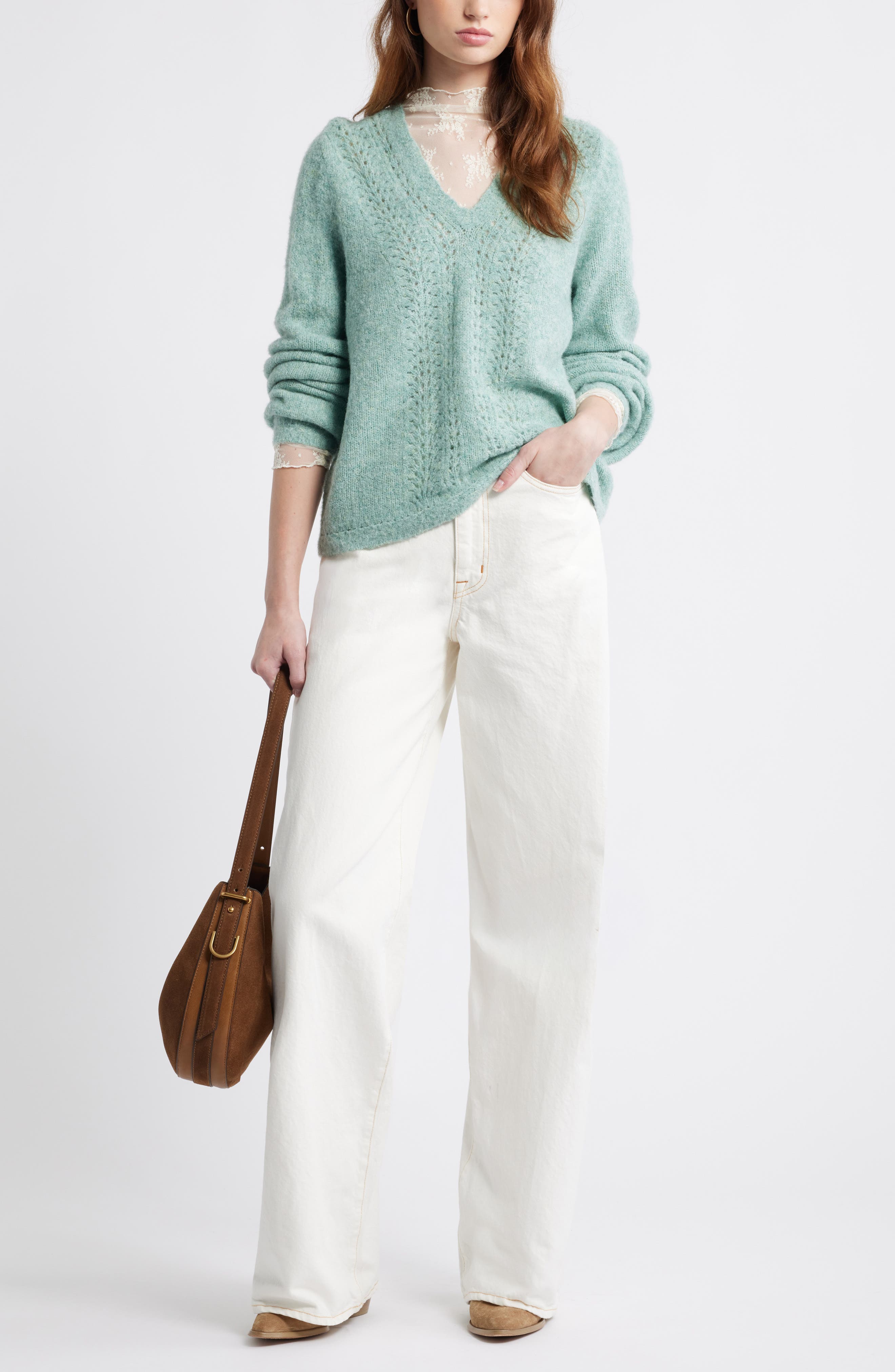 Oversize Pointelle V-Neck Sweater - image 2