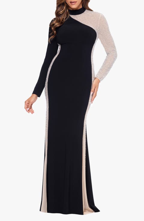 Bead Detail Long Sleeve Body-Con Gown