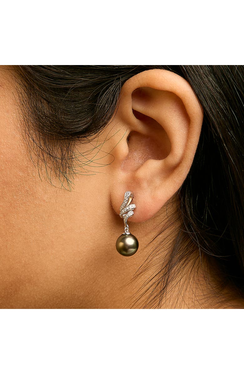 Haus of Brilliance 14K White Gold Black Pearl and Diamond Accent Dangle Earrings, Alternate, color, White