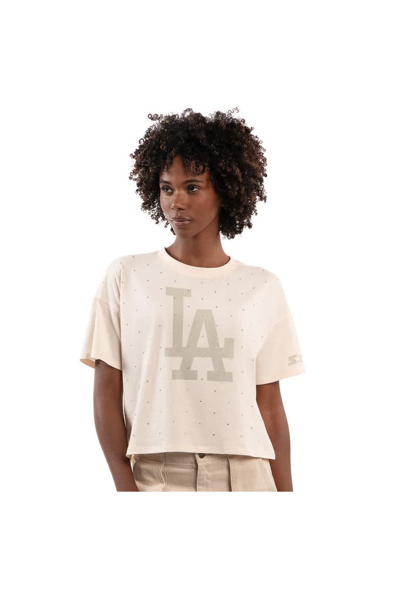 Women's Starter Cream Los Angeles Dodgers Rhinestone Sprinkle Boxy Cropped T-Shirt, Alternate, color, Cream