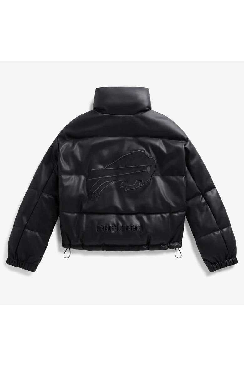 Women's  Black Buffalo Bills Faux Leather Puffer Jacket, Alternate, color, Black