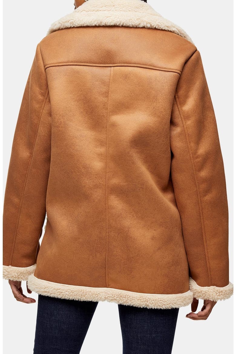 Steve Faux Shearling Car Coat, Alternate, color, TAN
