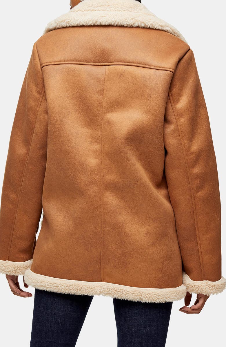 Topshop Steve Faux Shearling Car Coat, Alternate, color, 