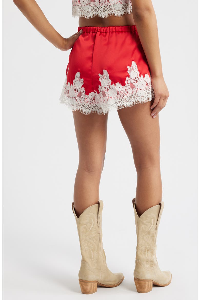 Lace Trim Satin Shorts, Alternate, color, POPPY RED