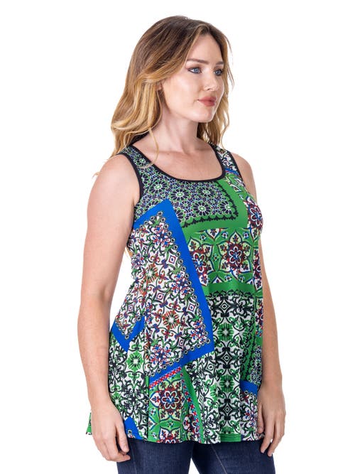 24seven Comfort Apparel Casual Print Scoop Neck Tank Top In Green
