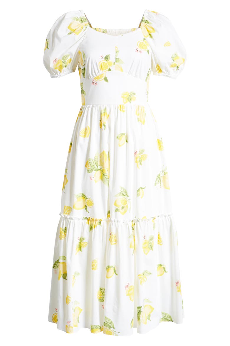 Puff Sleeve Midi Dress, Alternate, color, YELLOW MAIZE LEMON PRINT