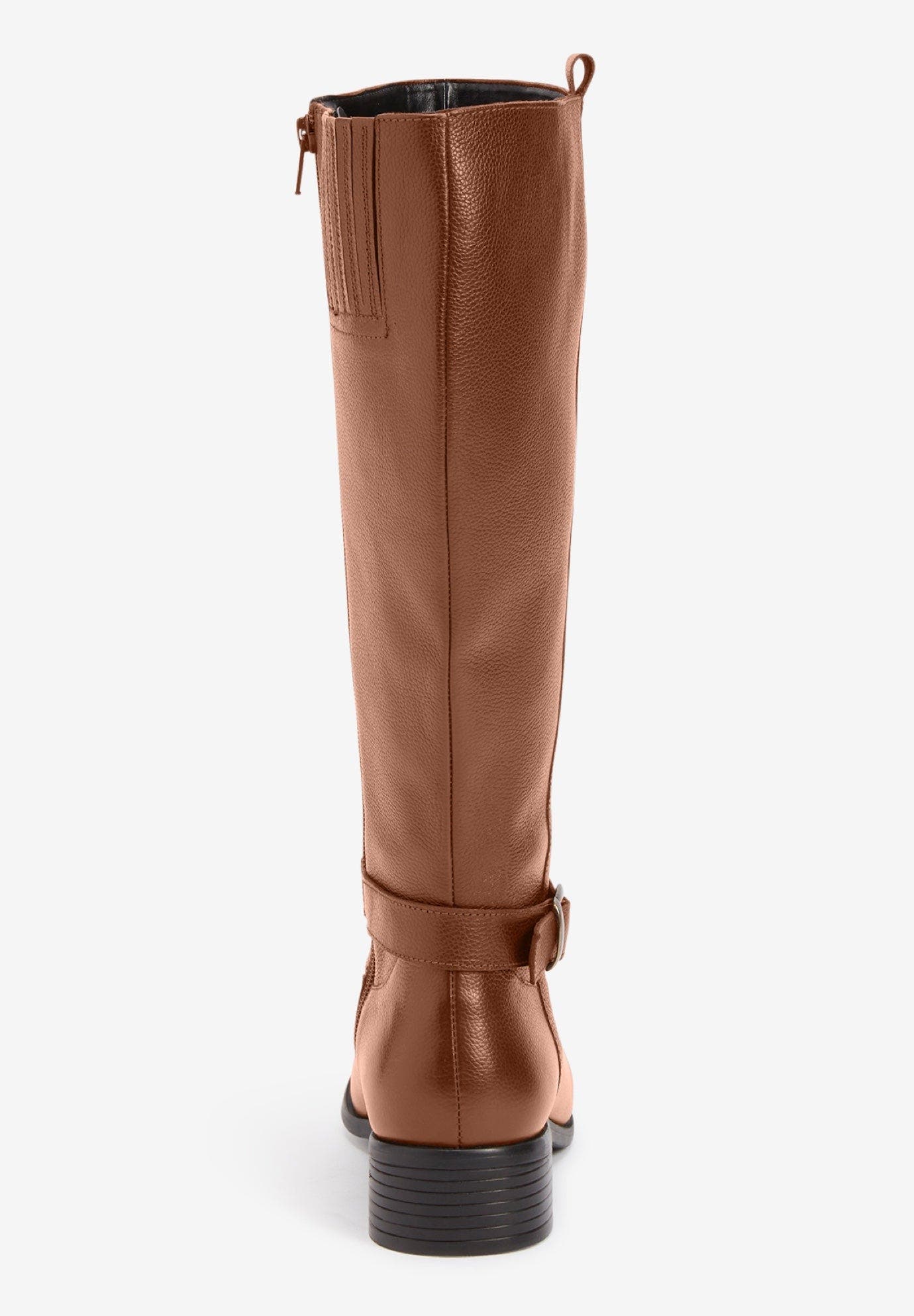 Comfortview The Donna Wide Calf Leather Boot, Alternate, color, Cognac