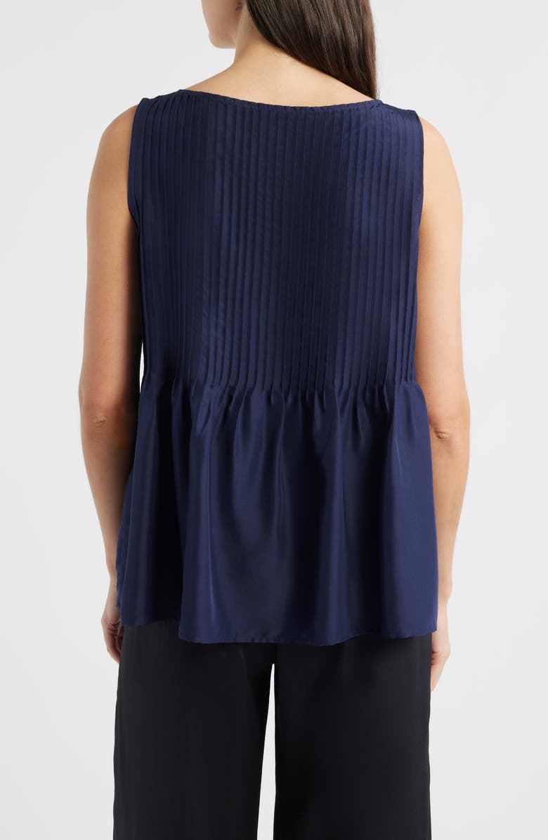 Eileen Fisher Pleated Silk Sleeveless Top, Alternate, color, Ink