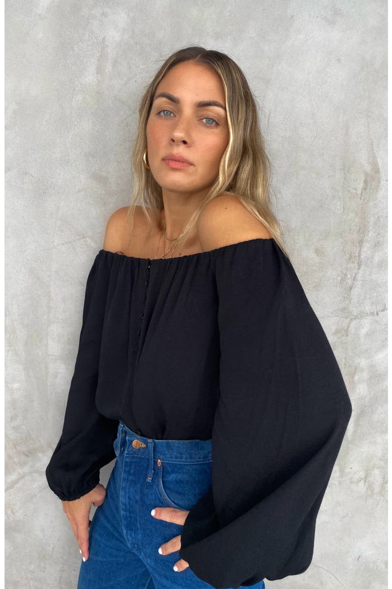 Nessa Off the Shoulder Bodysuit, Alternate, color, NOIR