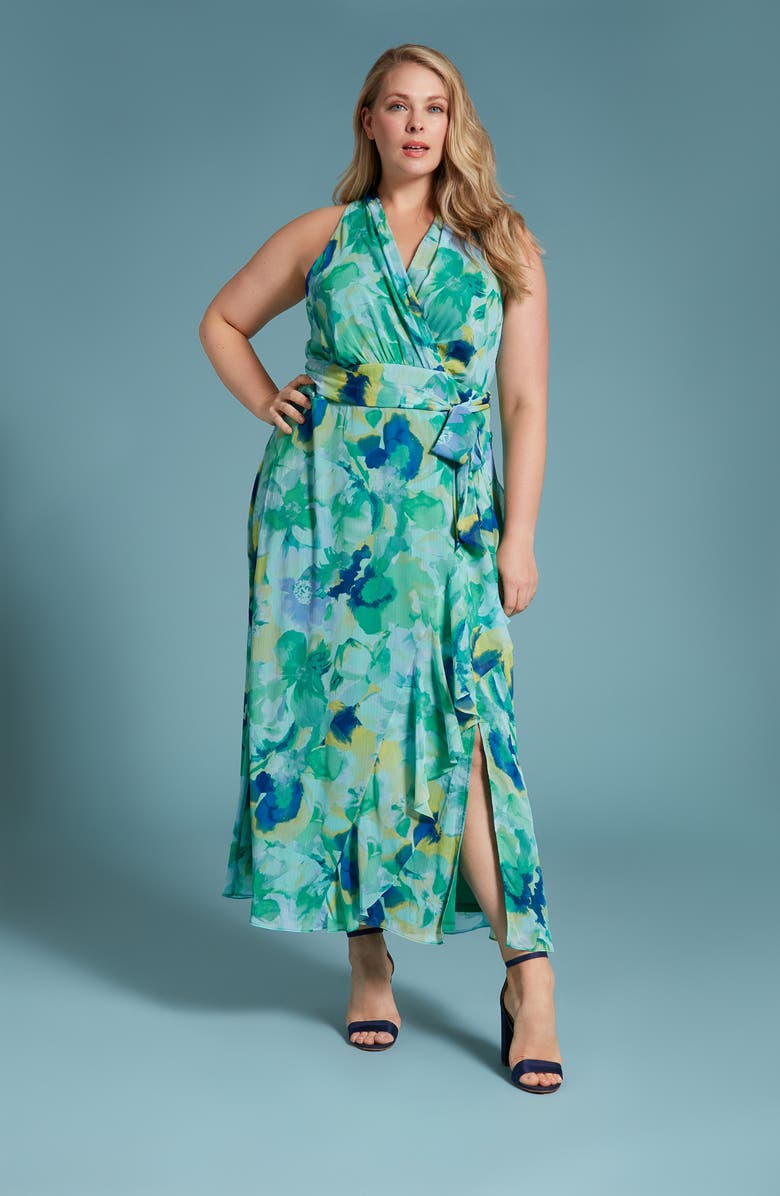 London Times Floral Sleeveless Chiffon Maxi Dress, Alternate, color, 