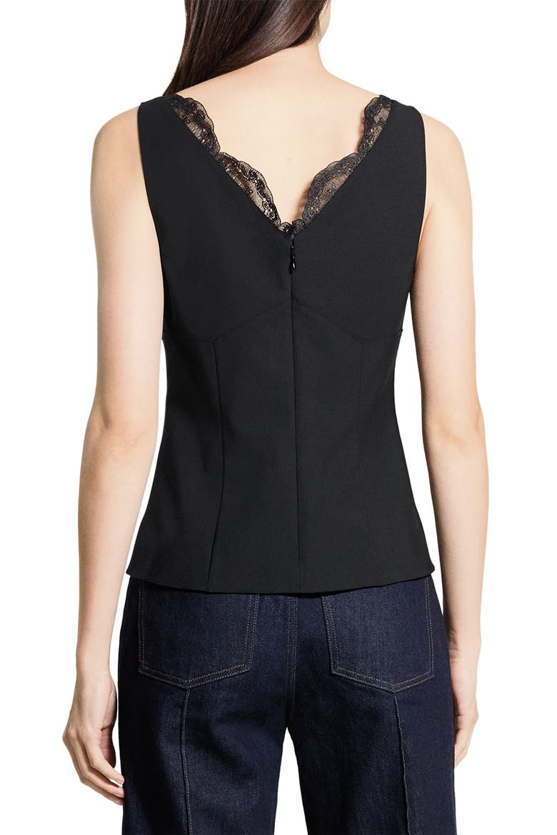 Lace Trim Tailored Virgin Wool Blend Top, Alternate, color, BLACK