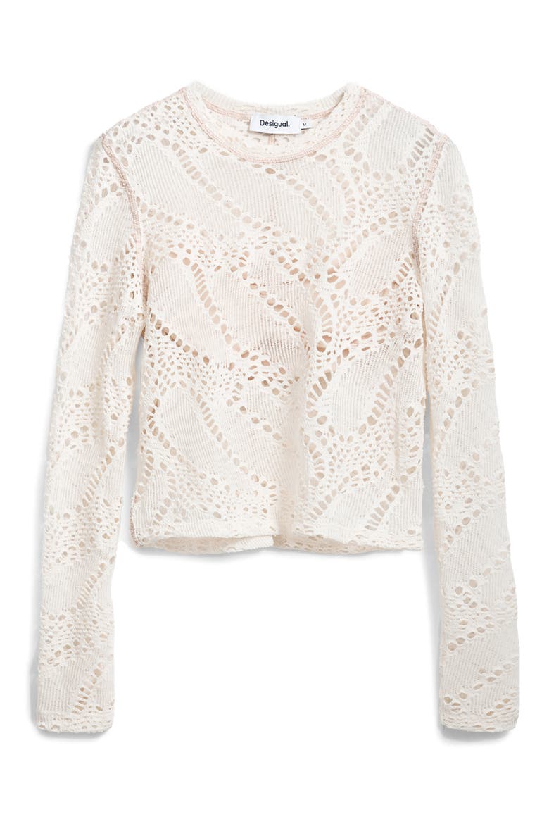 Open Stitch Long Sleeve Top, Alternate, color, LIGHT BEIGE