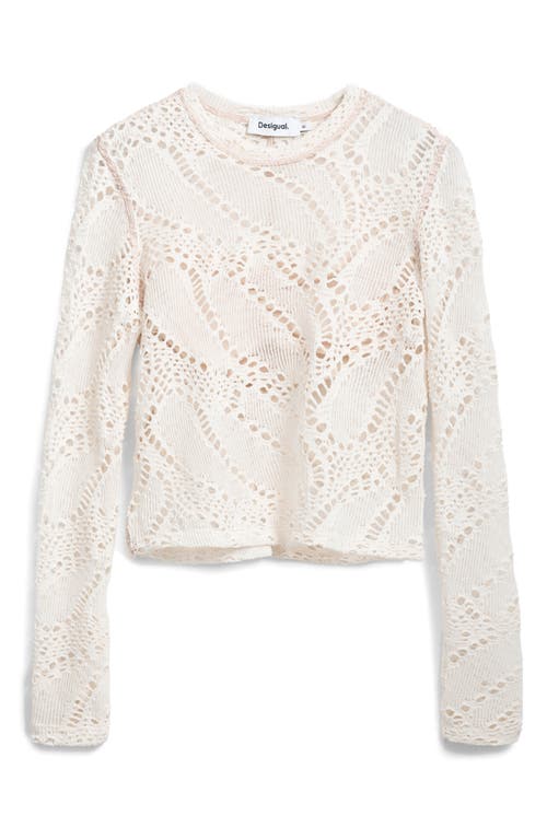 Desigual Open Stitch Long Sleeve Top In Light Beige