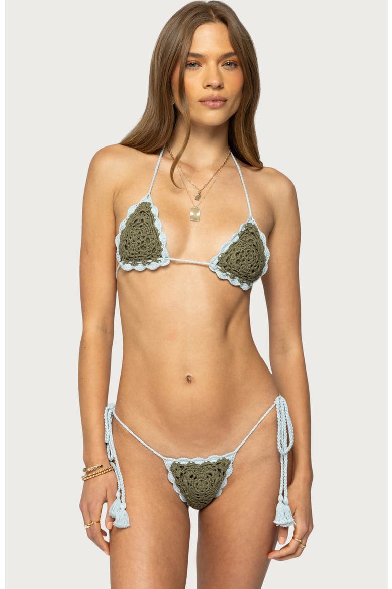 Crochet Triangle Bikini Top, Alternate, color, GREEN