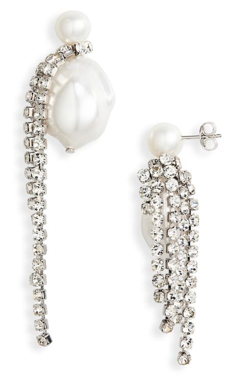 Faux Pearl & Rhinestone Drop Earrings