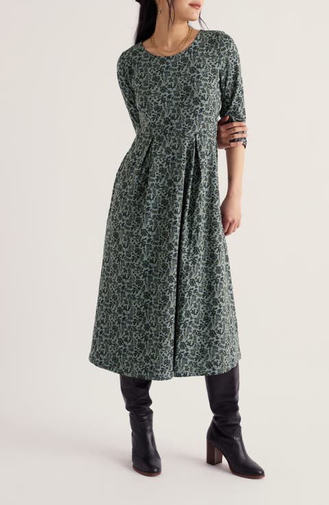 Veronica Floral Stretch Organic Cotton Jersey Midi Dress