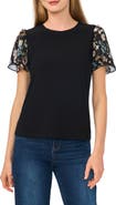 CeCe Floral Flutter Sleeve Top
