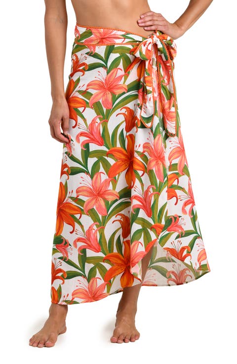 Jungle Blossoms Rickrack Trim Cover-Up Wrap Skirt