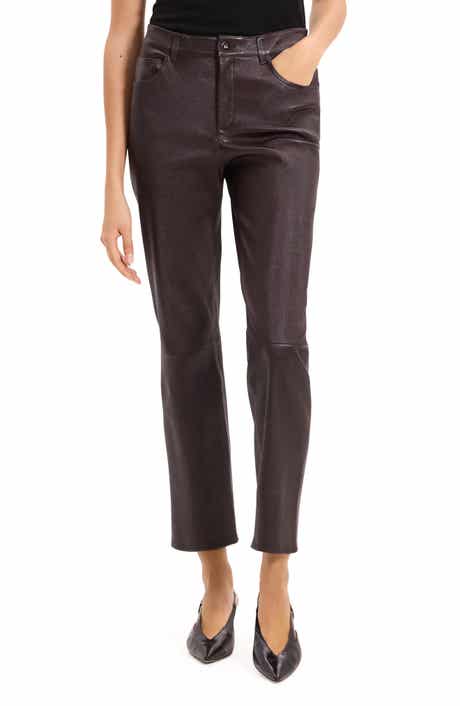 Theory Glossed Leather Straight Leg Pants
