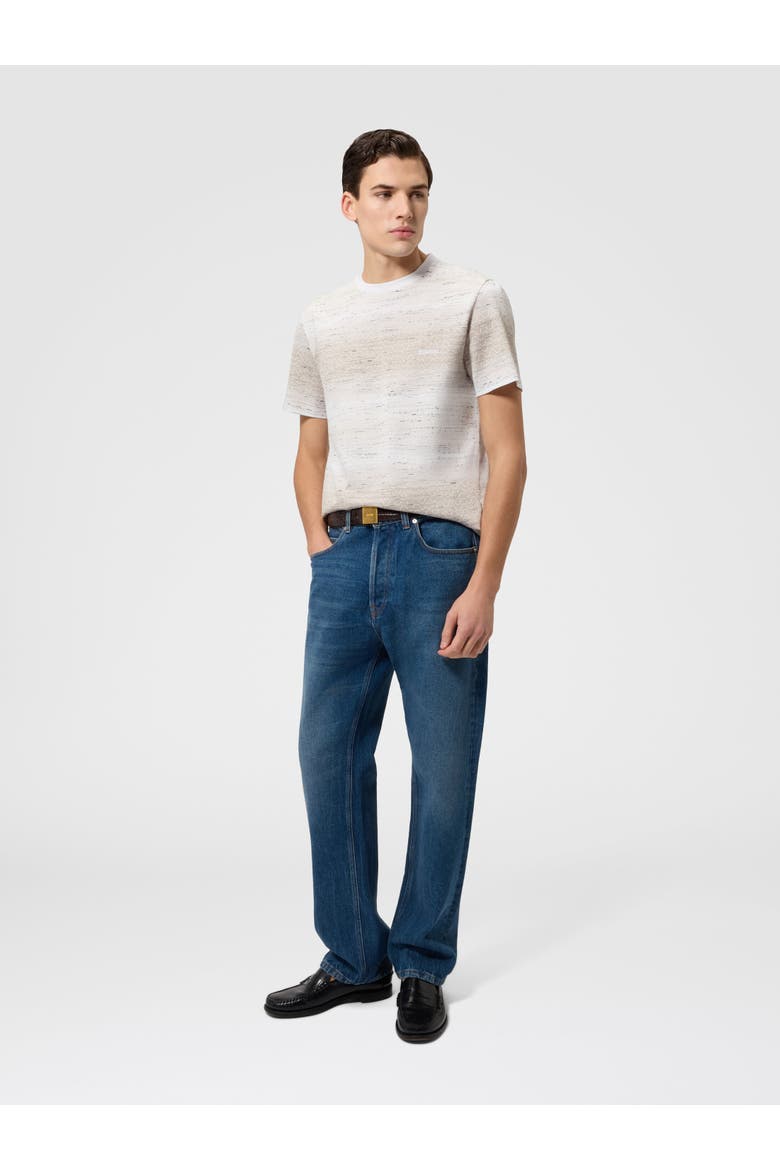 Crew-neck Cotton T-shirt With Jacquard Greek Motif, Alternate, color, Beige& White