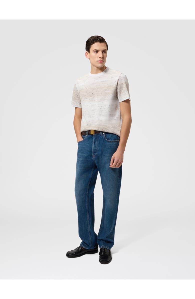 Missoni Crew-neck Cotton T-shirt With Jacquard Greek Motif, Alternate, color, Beige& White