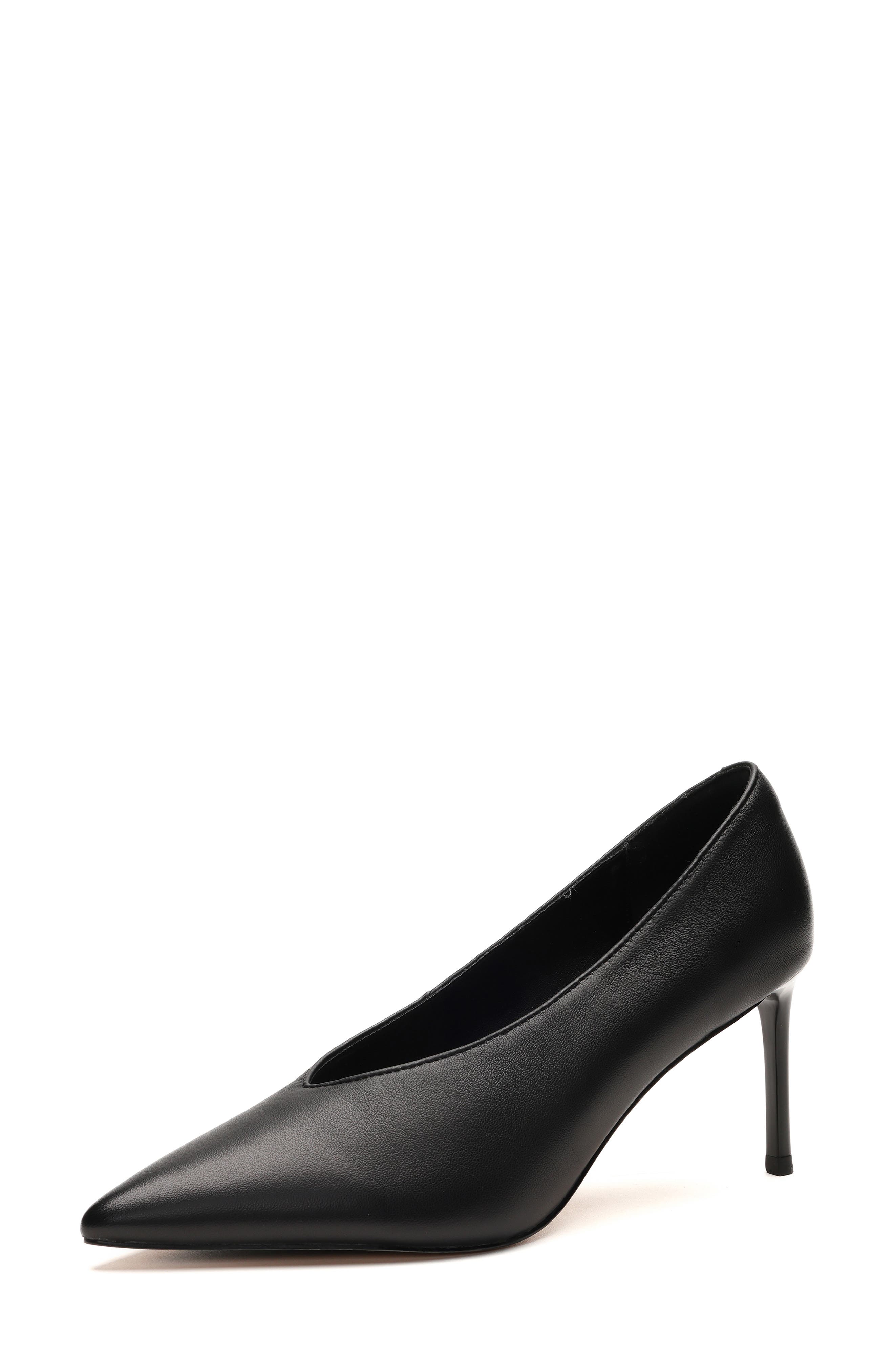 Perfecto Pointed Toe Faux Leather Pump, Alternate, color, BLACK LEATHER