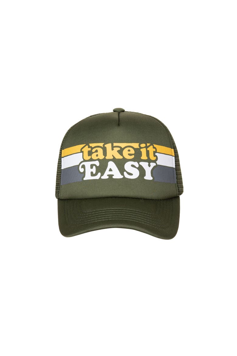 Take It Easy Trucker Hat Cotton Green, Main, color, Green