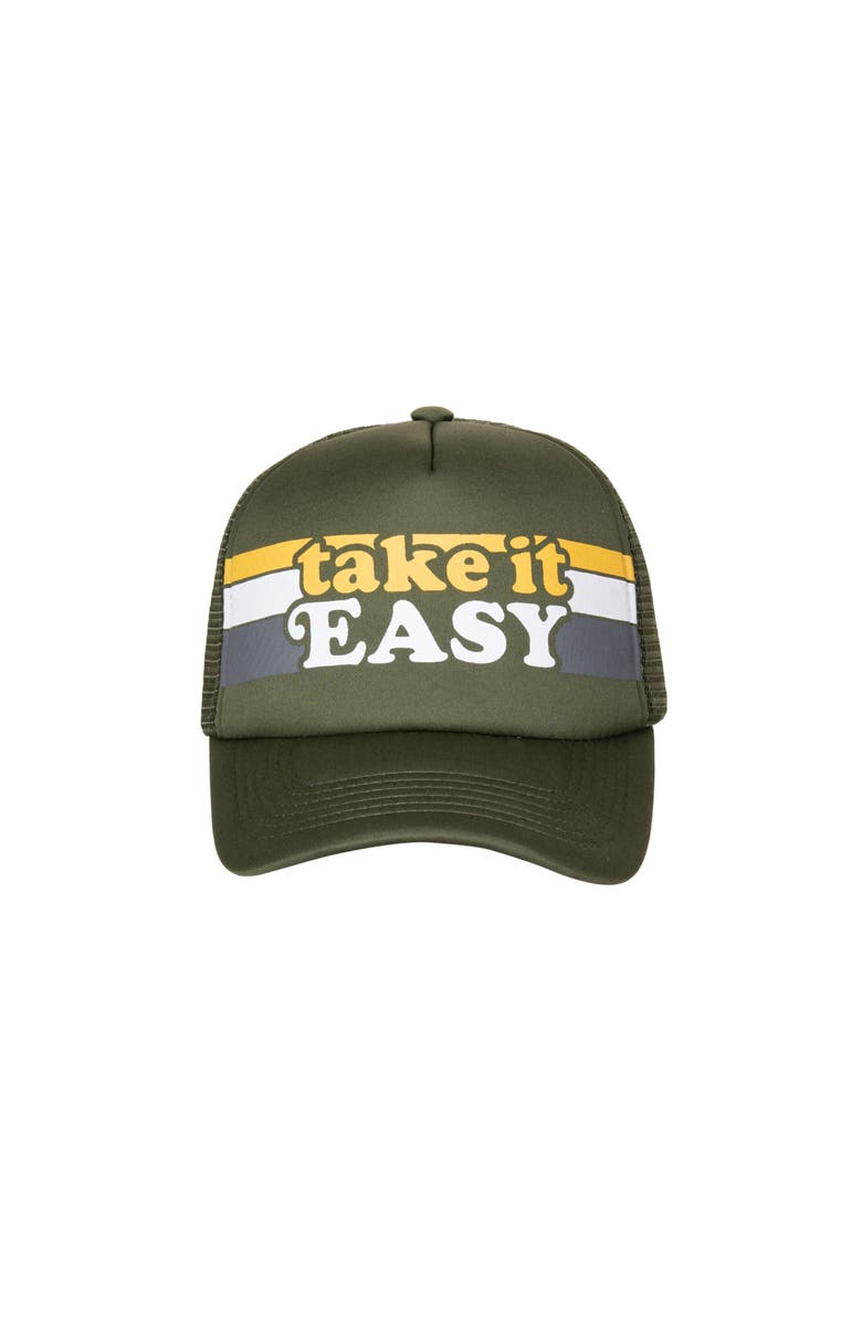 Totalee Gift Take It Easy Trucker Hat Cotton Green, Main, color, Green