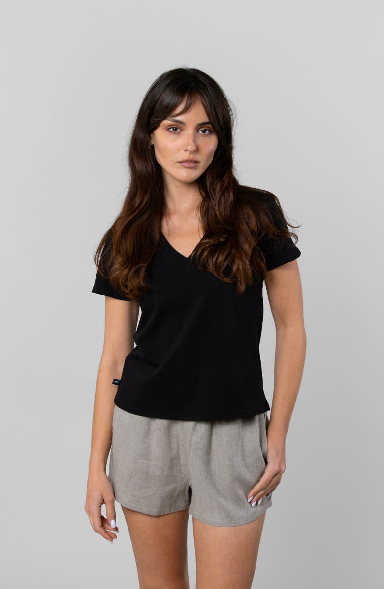 LEISURE LAB Supima V-Neck, Alternate, color, Black