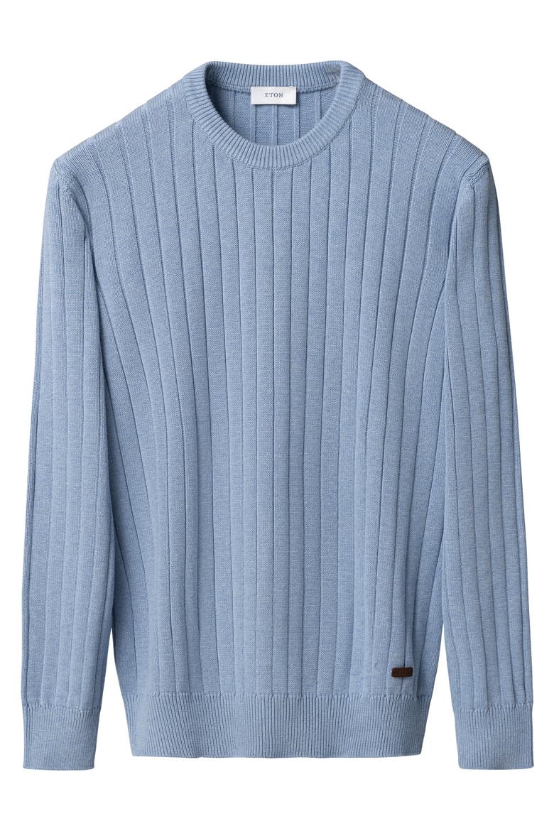 Rib Knit Cotton Crewneck Sweater, Alternate, color, LIGHT BLUE