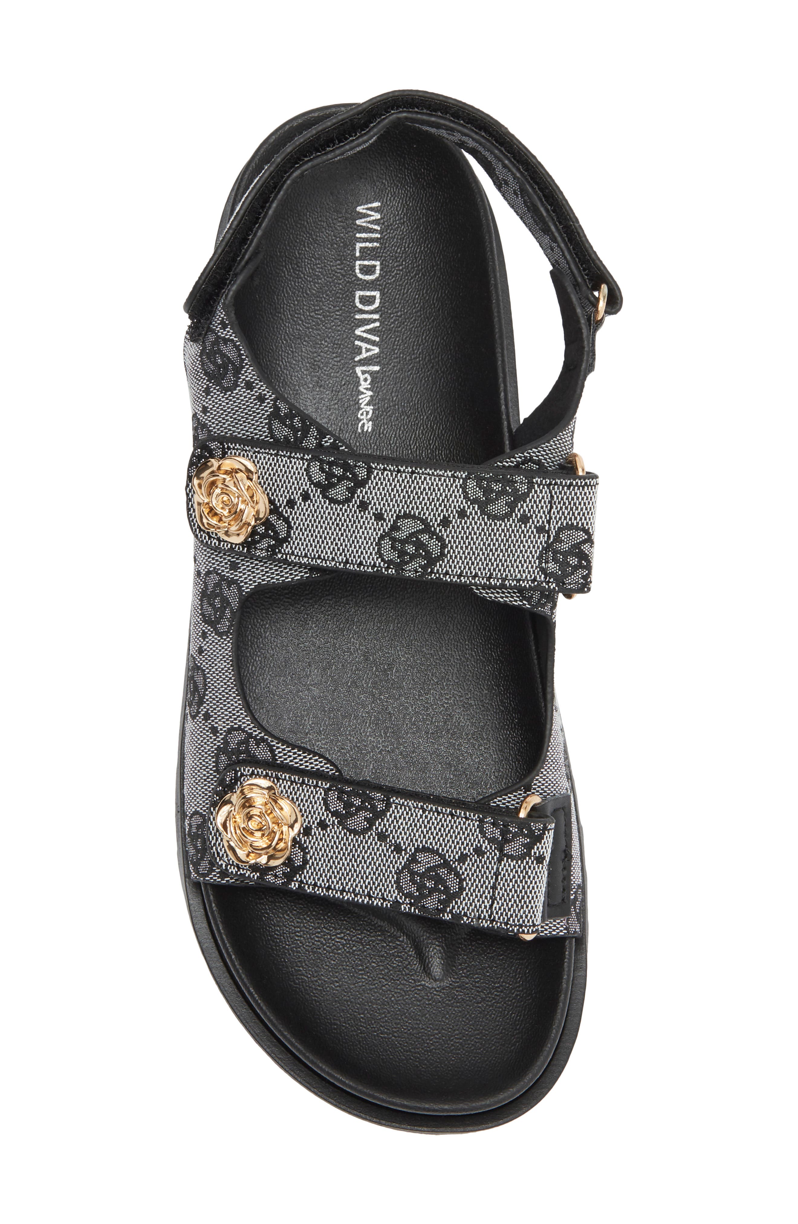 Aileen Footbed Sandal, Alternate, color, BLACK FLORAL