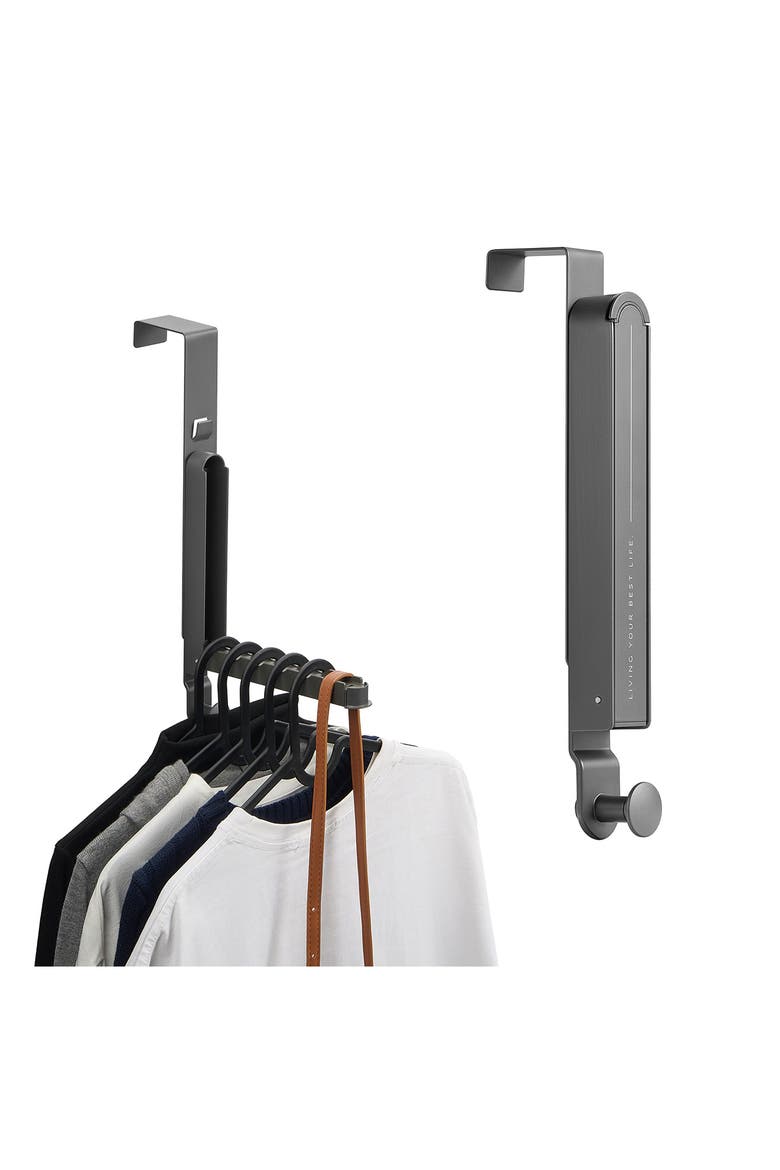 Set of 2 Foldable Over the Door Hanger Racks, Alternate, color, GRAY