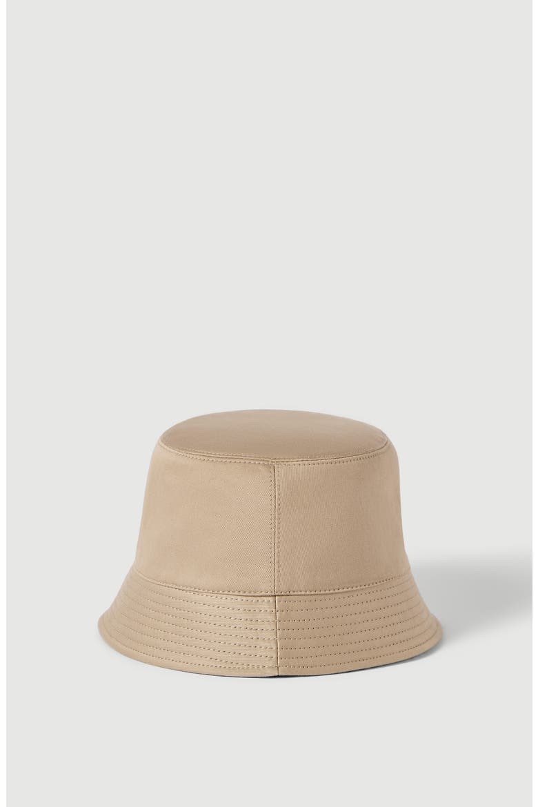 Cotton, linen and virgin wool reversible bucket hat with monili, Alternate, color, Beige