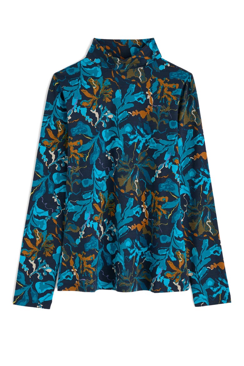 Landing Turtleneck Stretch Organic Cotton Top, Alternate, color, FLOATING FRONDS MARITIME