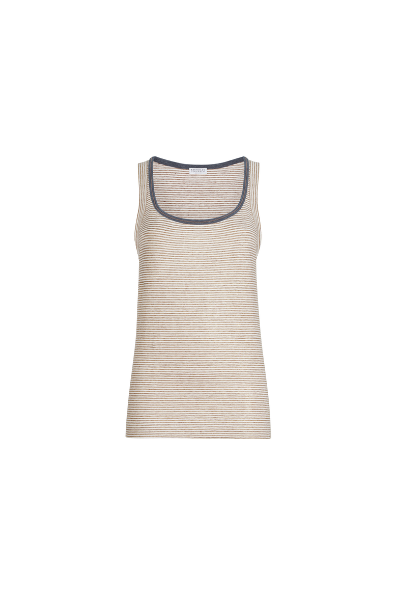 Striped jersey top with monili, Alternate, color, Brown