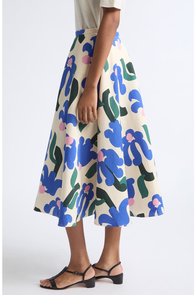 Viritt Kukkahattu Floral Cotton & Linen Skirt, Alternate, color, BLUE