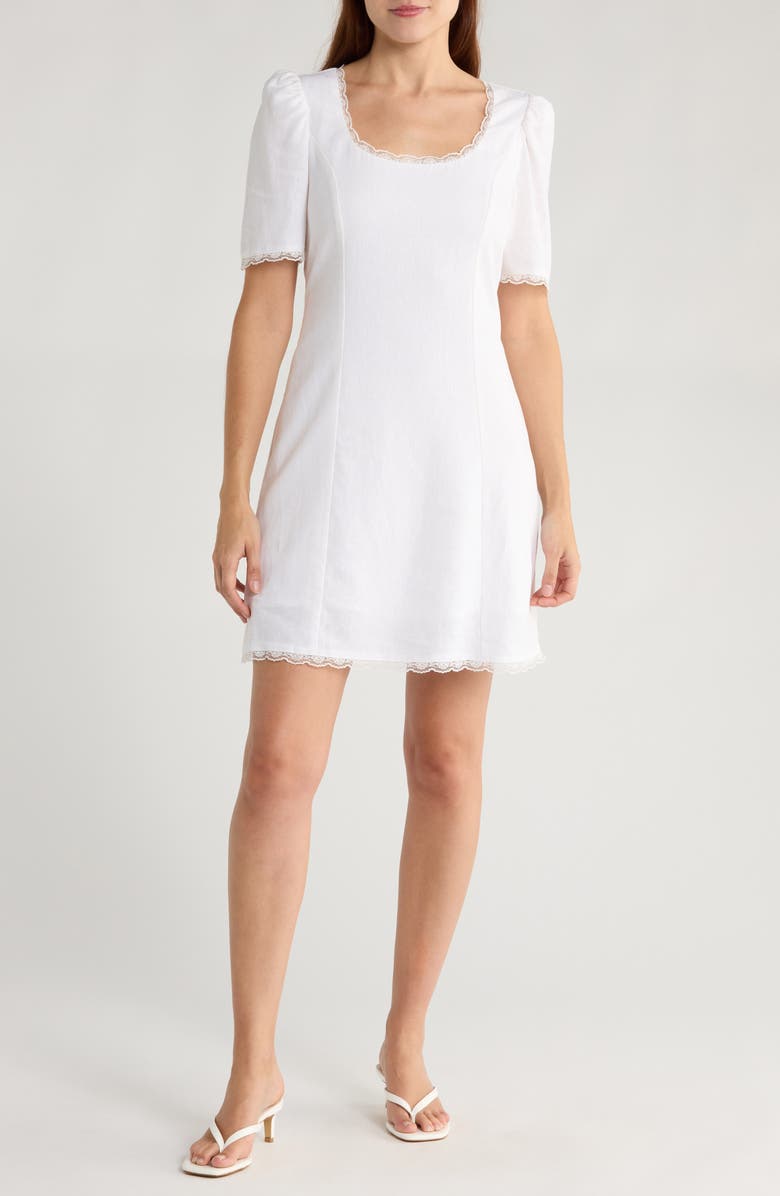 WAYF Short Sleeve Linen Blend Minidress, Main, color, Ivory