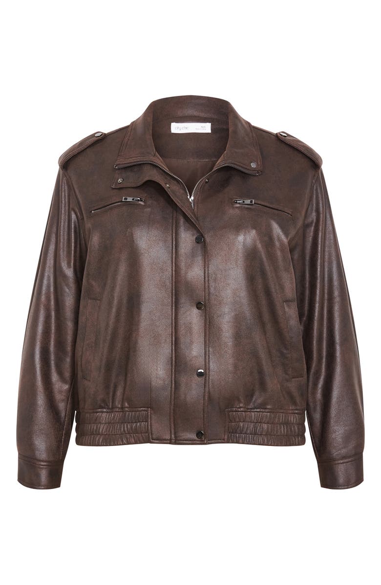 City Chic Jorja Faux Leather Jacket, Alternate, color, Chocolate