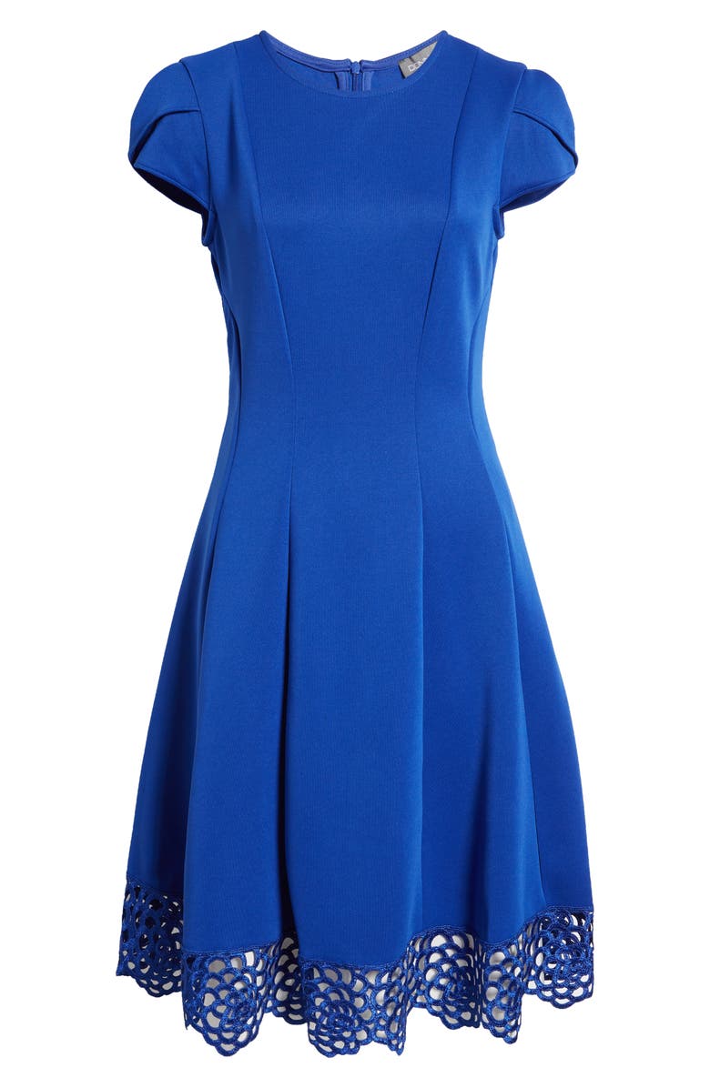 Julia Jordan Donna Ricco Tulip Sleeve Lace Hem Fit & Flare Dress, Alternate, color, Cobalt