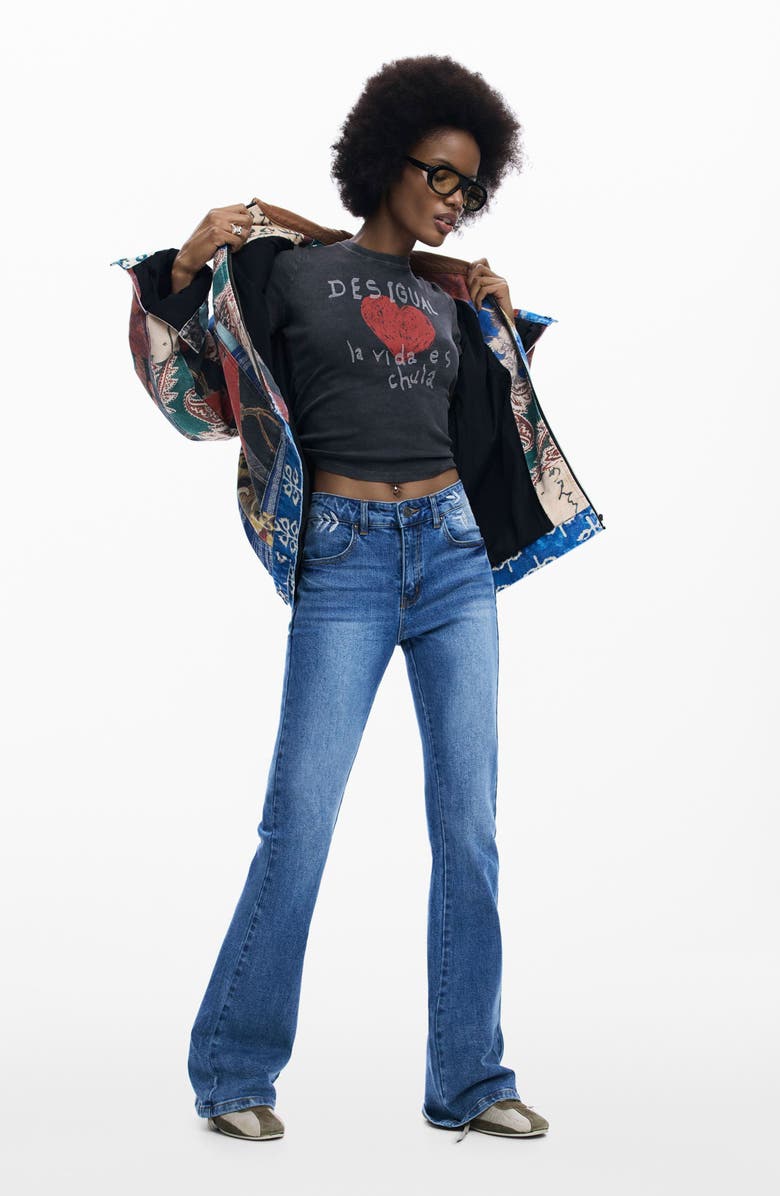 Desigual Embroidered Flare Jeans, Alternate, color, Medium Blue