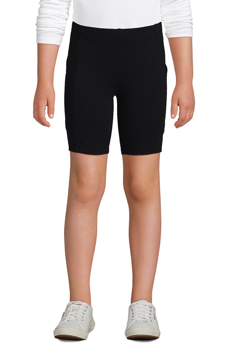 Lands' End Girls Tough Cotton Bike Shorts, Main, color, Black