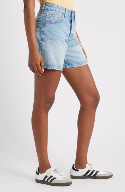 Topshop Editor High Waist Mid Thigh Denim Shorts In Blue