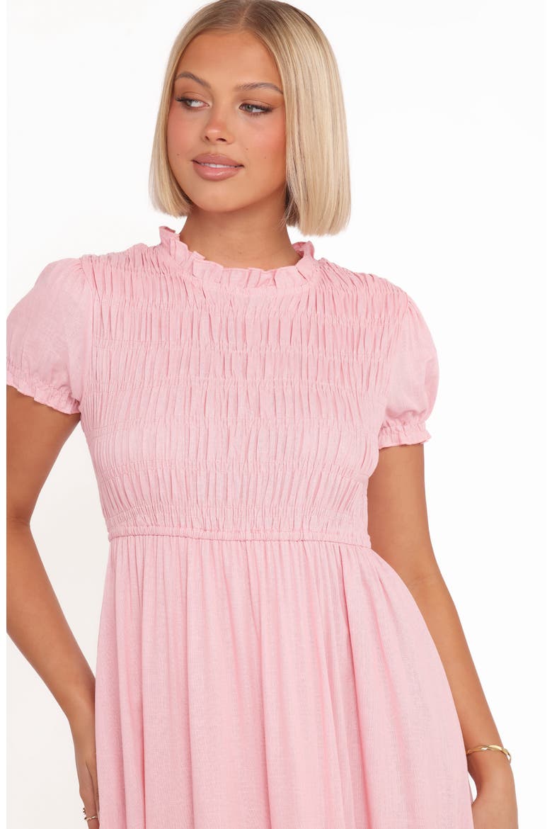 Darla Smocked Puff Sleeve Midi Dress, Alternate, color, PINK