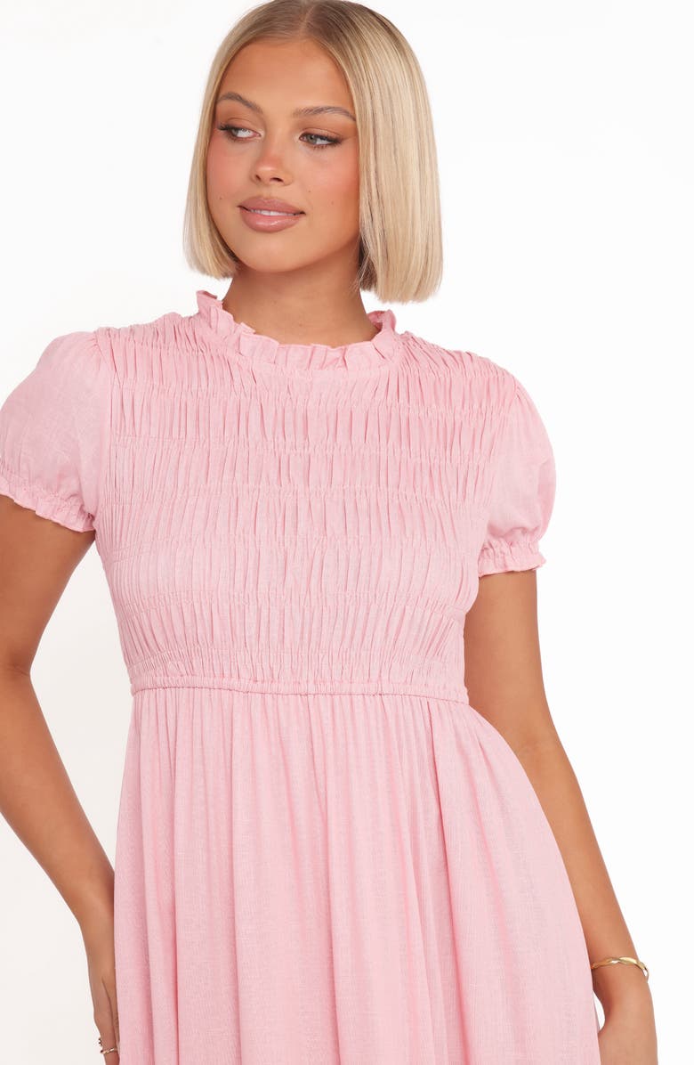 Petal & Pup Darla Smocked Puff Sleeve Midi Dress, Alternate, color, Pink