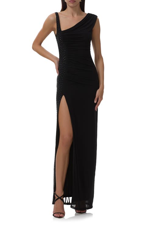 Becky Rhinestone Shirred Cocktail Dress