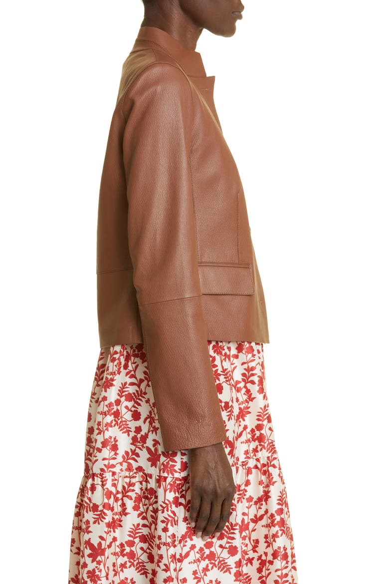 Split Stand Collar Leather Jacket, Alternate, color, VICUNA