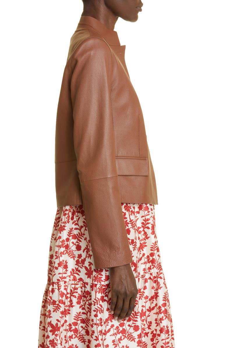 Lafayette 148 New York Split Stand Collar Leather Jacket, Alternate, color,